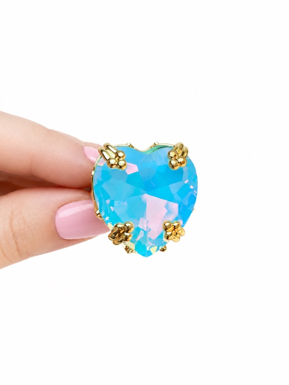 Heart Ring with Blue Opal Crystal-Adjustable ring - Picture 5 of 7